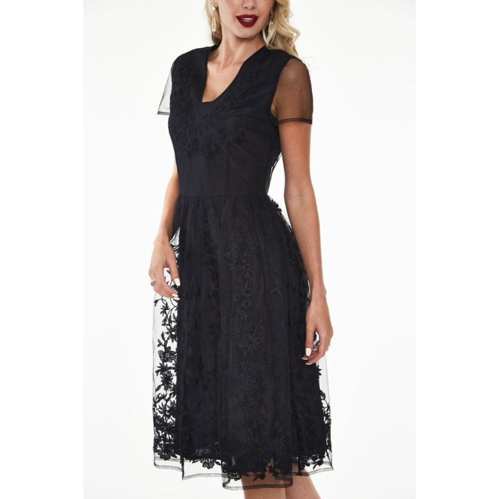 Voodoo Vixen M Dress Glenda Black Lace Knee Length Goth Vampy Pin Up